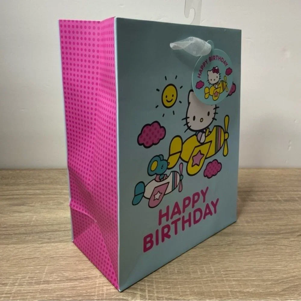 Hello Kitty Blue Pink  Air Plane Happy Birthday Gift Bag NWT